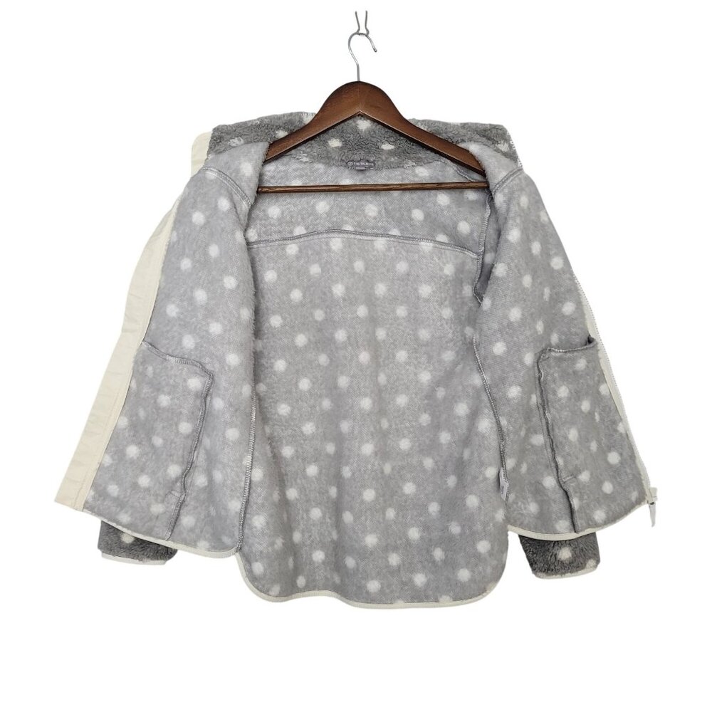 T By Talbots Polka Dot Sherpa Jacket Womens Size PS Gray & White Warm Cozy - Picture 3 of 7
